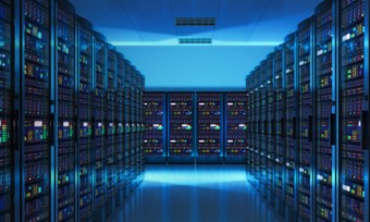 A long row of servers neatly arranged in a modern data center