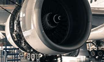 An aeroplane engine opened for maintenance